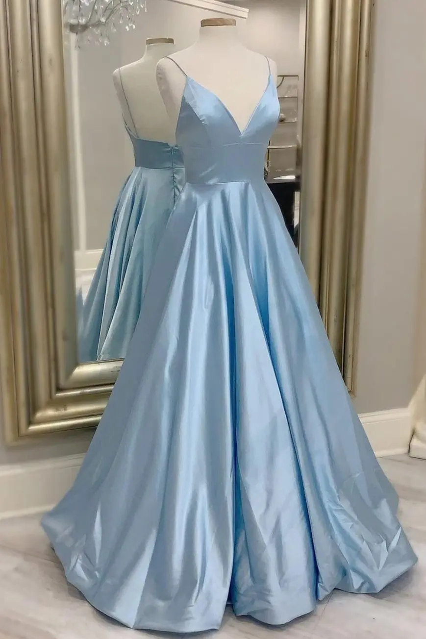 Simple Light Blue A-line Long Prom Dress gh1152