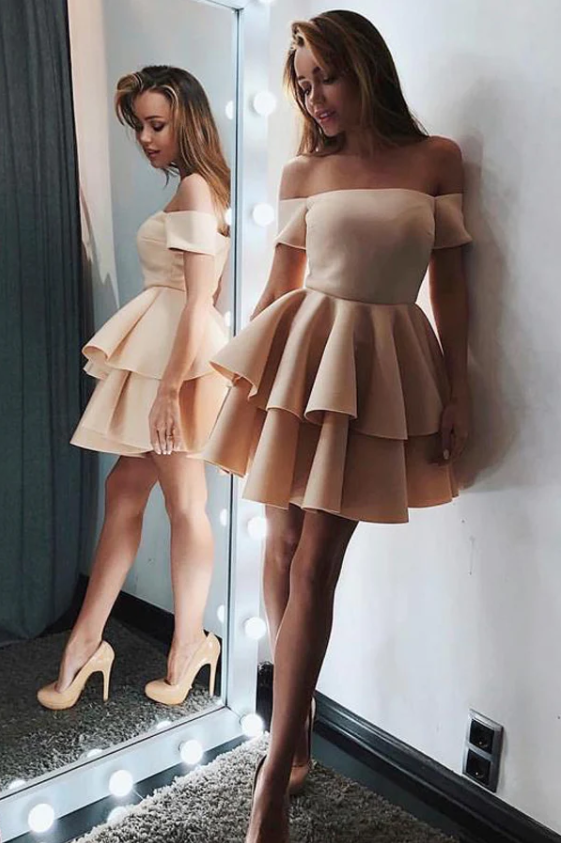 Chic Off Shoulder Mini Short Prom Dress, Cocktail Dress, Homecoming Dresses gh858