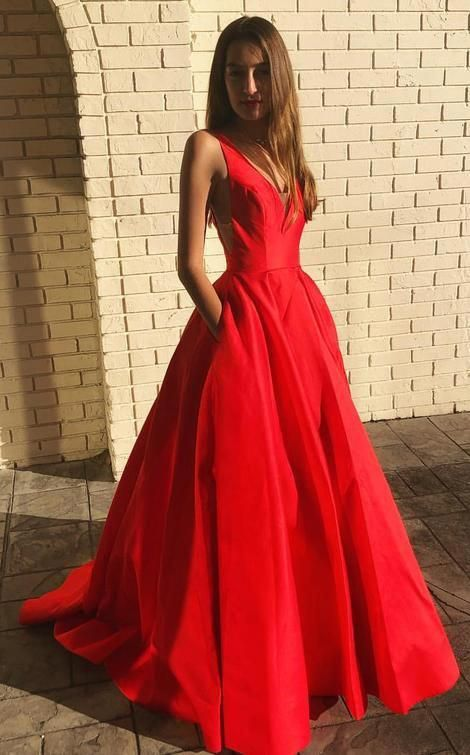 Red Prom Dress with Pockets, Evening Dress, Formal Dress, Graduation School Party Gown gh1014