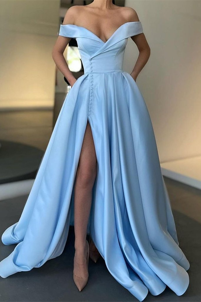 Off-the-Shoulder Long Split Prom Dress gh625