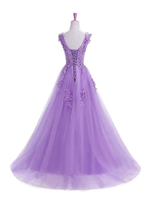 Schönes Lavendel Tüll Langes Abendkleid A-Linie Partykleid gh605