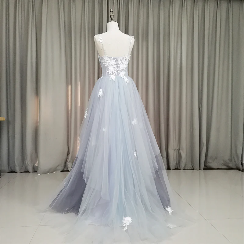 Robe de soirée longue à bretelles en tulle gris à la mode, robe Sweet 16 gh352