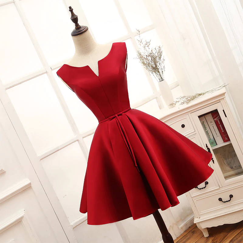 Adorable Red Satin Homecoming Dress , Short Party Dress gh517