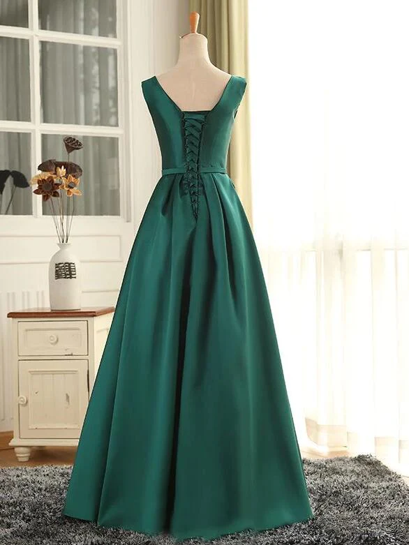 Schönes langes einfaches Partykleid aus grünem Satin, grünes Ballkleid gh408