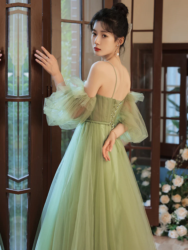 Light Green Tulle Simple Sweetheart Party Dresses, Green Long Prom Dresses gh5