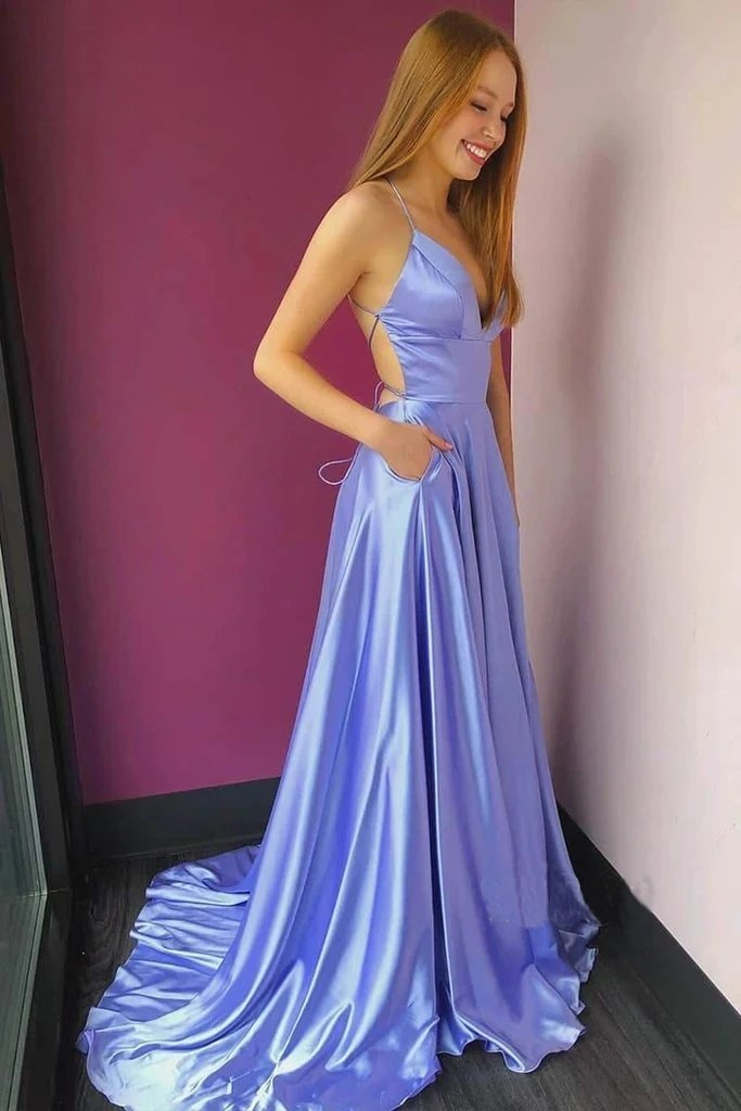 Spaghetti-Straps Split Prom Dress Long gh698