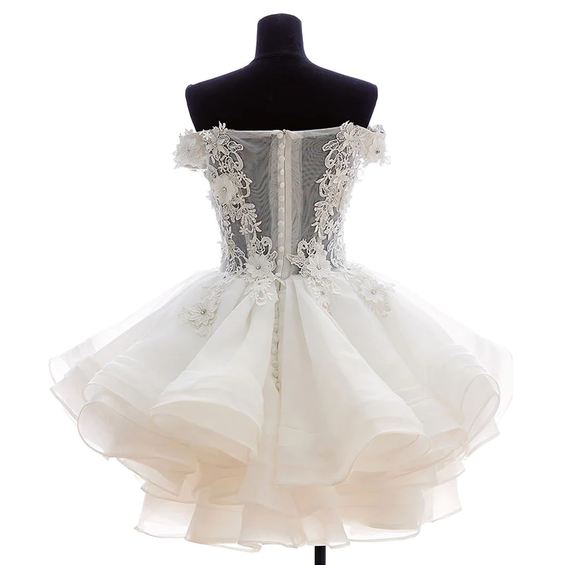 Süßes kurzes Partykleid aus Organza mit Spitzenapplikationen, Abschlusskleid gh480