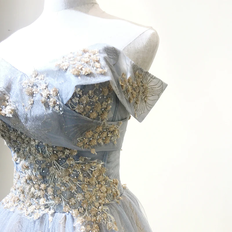 Bezauberndes bodenlanges Partykleid aus grau-blauem Tüll Wunderschönes formelles Kleid gh456