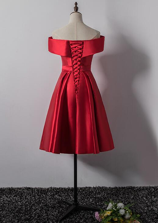 Jolie robe de soirée en satin rouge à épaules dénudées, robe de soirée rouge gh449