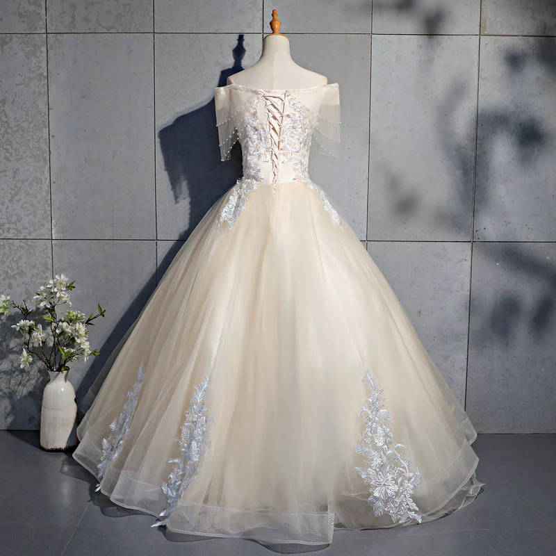 Robe longue en tulle à décolleté en cœur et en champagne pour Sweet 16 ans, robe longue de soirée gh311