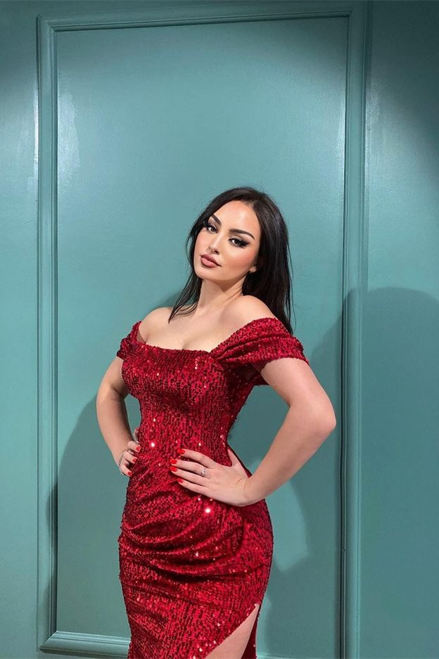 Robe de bal sirène fendue bordeaux avec volants amovibles gh772