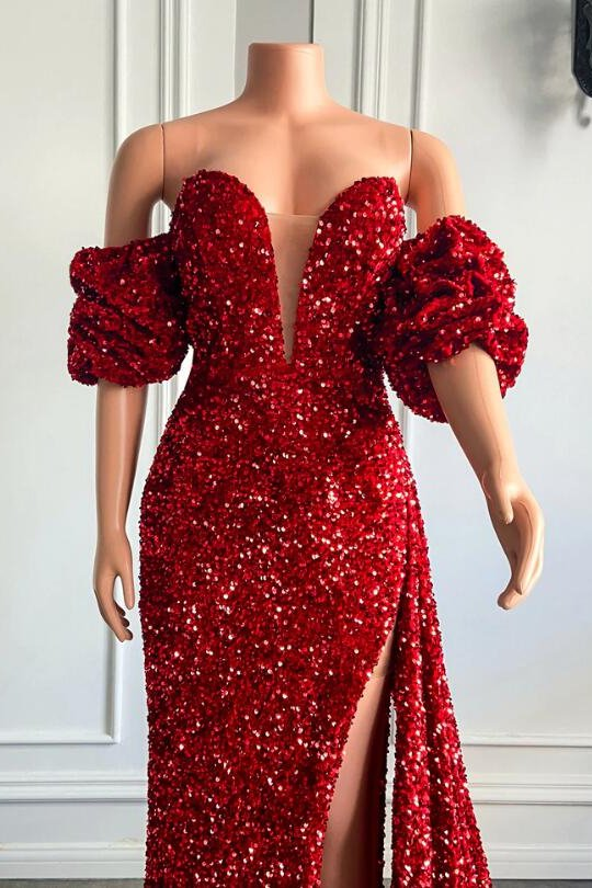 Sweetheart Bubble Sleeves Mermaid Prom Dress With Split gh790