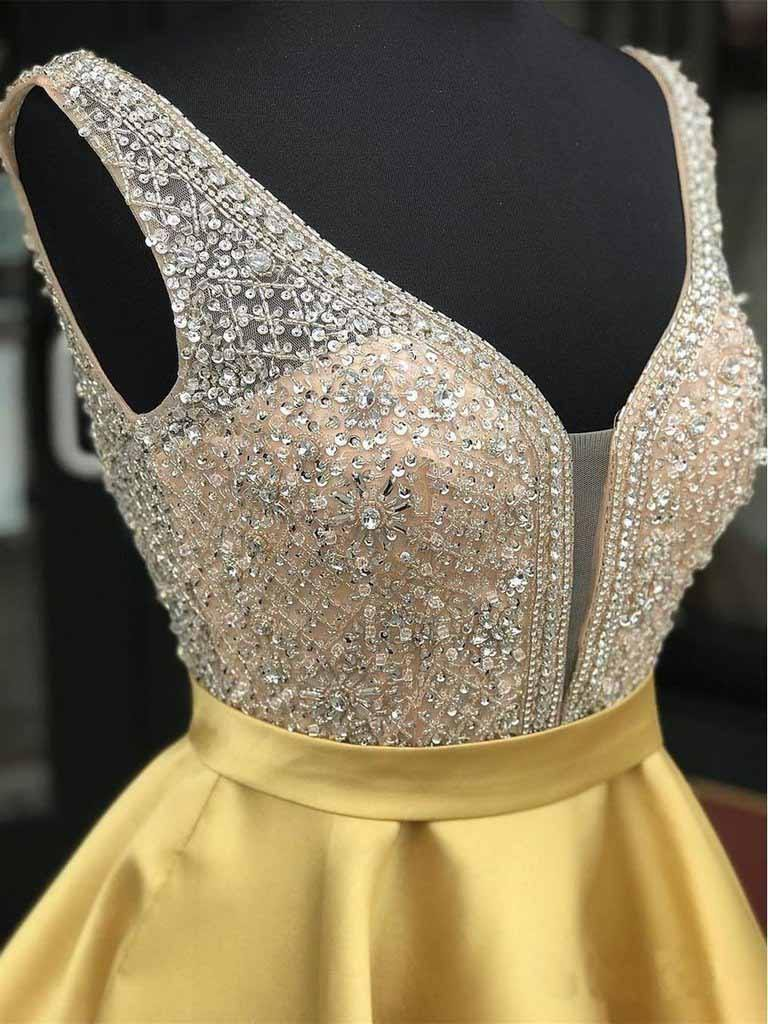 Red Beaded Satin Homecoming Dresses With Pocket Short Prom Dresses gh869