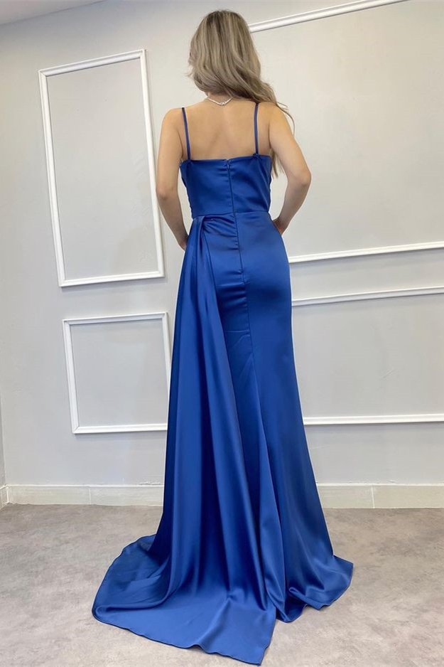 Spaghetti-Straps Beadings Long Mermaid Prom Dress Split With Ruffles gh758