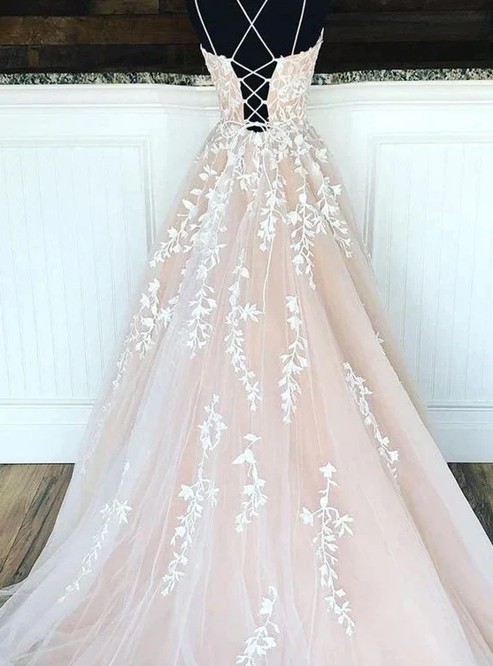 Tulle Long Prom Dresses with Appliques and Beading,Winter Formal Dresses gh1095