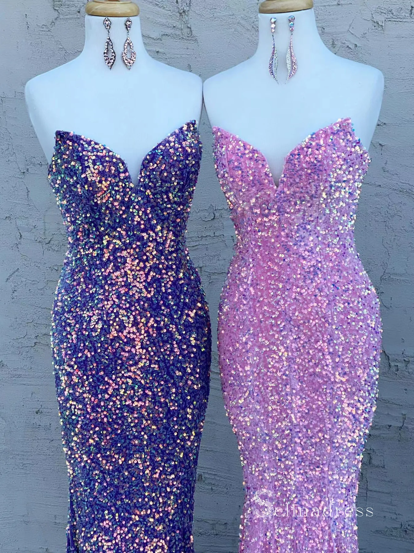 Mermaid Sparkly Sleeveless Prom Dresses V neck Sequins Evening Dresses gh1102