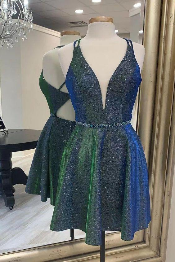 Jolie robe de soirée courte et brillante à paillettes en forme de A-line gh1736