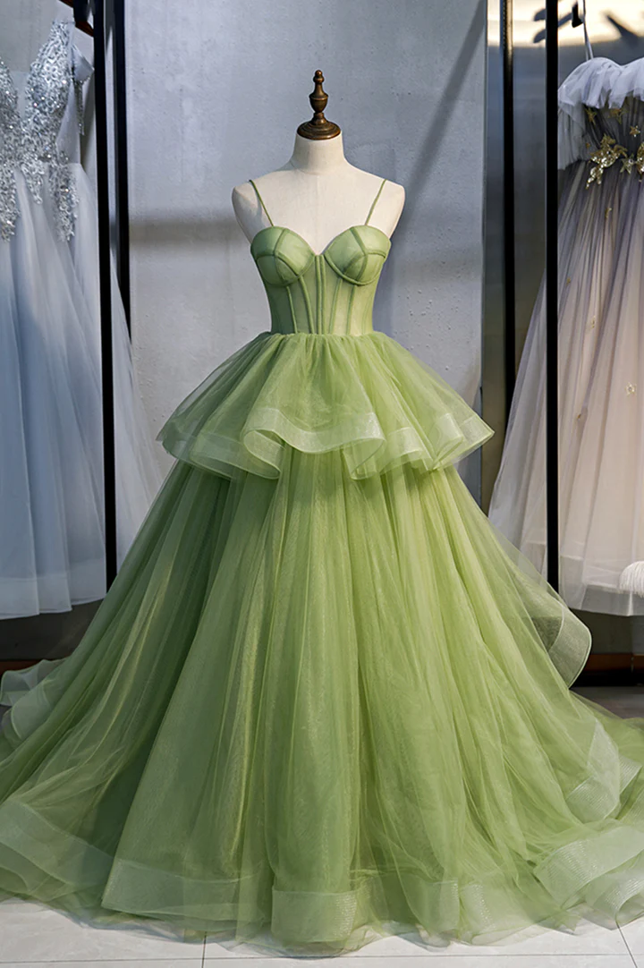 Robe de soirée longue en tulle vert Robe de soirée trapèze gh1138