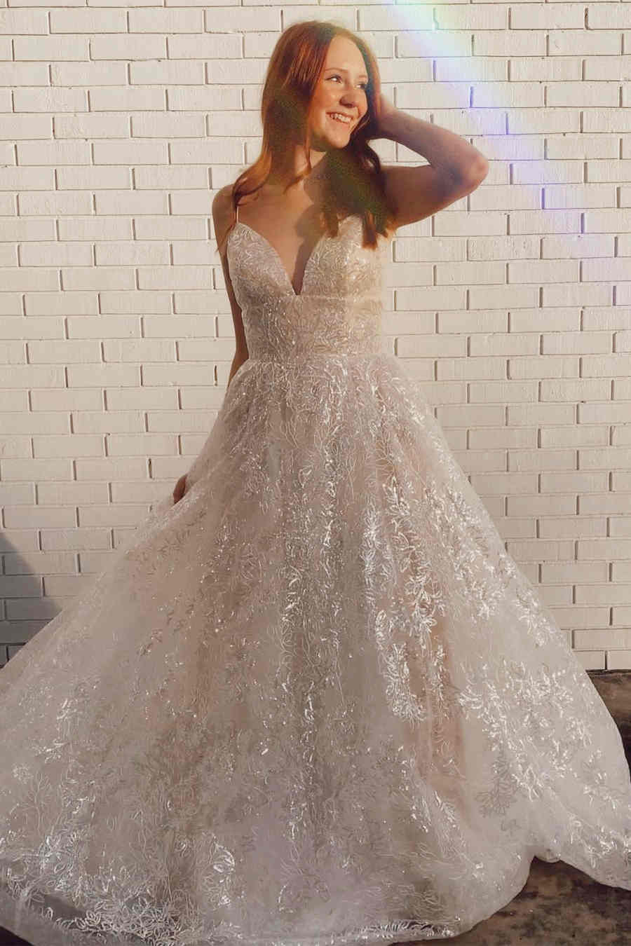 Princess Blue Straps A-Line Long Prom Gown gh1136