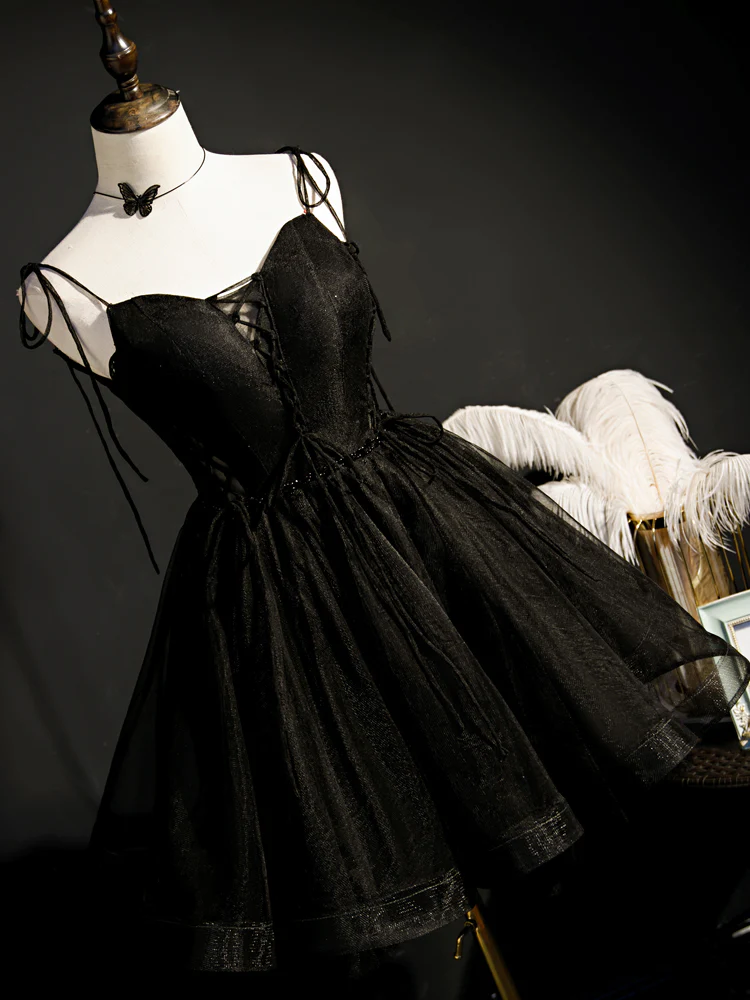 Robe de soirée courte en tulle à bretelles noires, robe de bal, petite robe de soirée noire gh1746