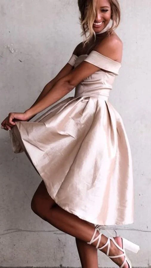 Off Shoulder Homecoming Dresses,Mid Back High Low Stain Short Dress gh1886