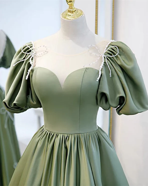 Puffärmel Satin Brautjungfernkleider gh1839