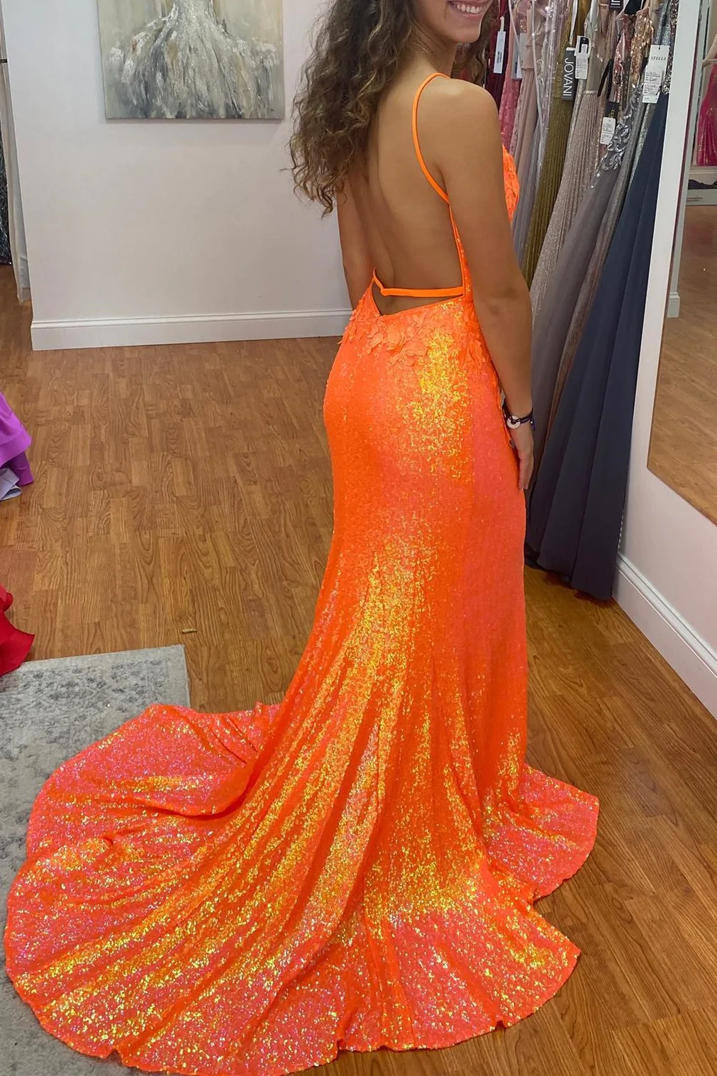 Mermaid Light Sequin Long Dress with Flowers gh1808