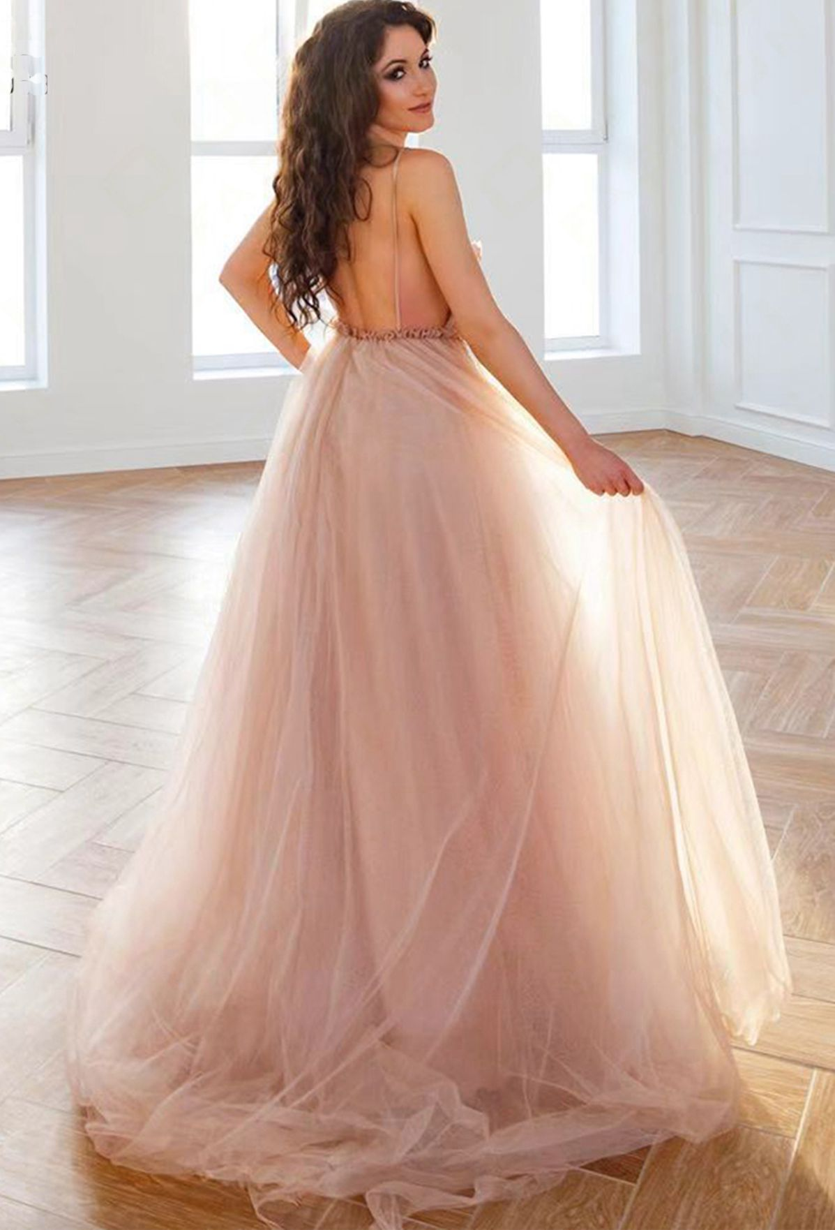 ROBE DE BAL LONGUE EN TULLE ET DENTELLE À COL EN V ÉLÉGANTE, ROBE FORMELLE gh2285