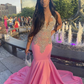 Pink Mermaid Long Prom Dress With Beaded Elegant Evening Dress Black Girls Prom gh2427