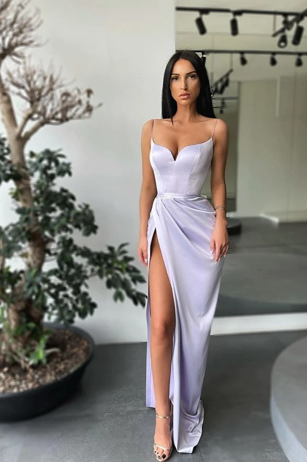 Simple Sleeveless Spaghetti Straps Side High Slit Mermaid Prom Dresses, Party Dress ,Evening Dress With Train gh2384