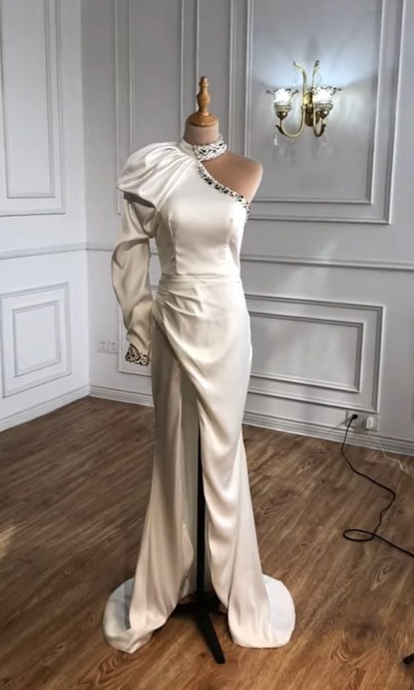 Shiny White Dress with Puffy Sleeve gh2009