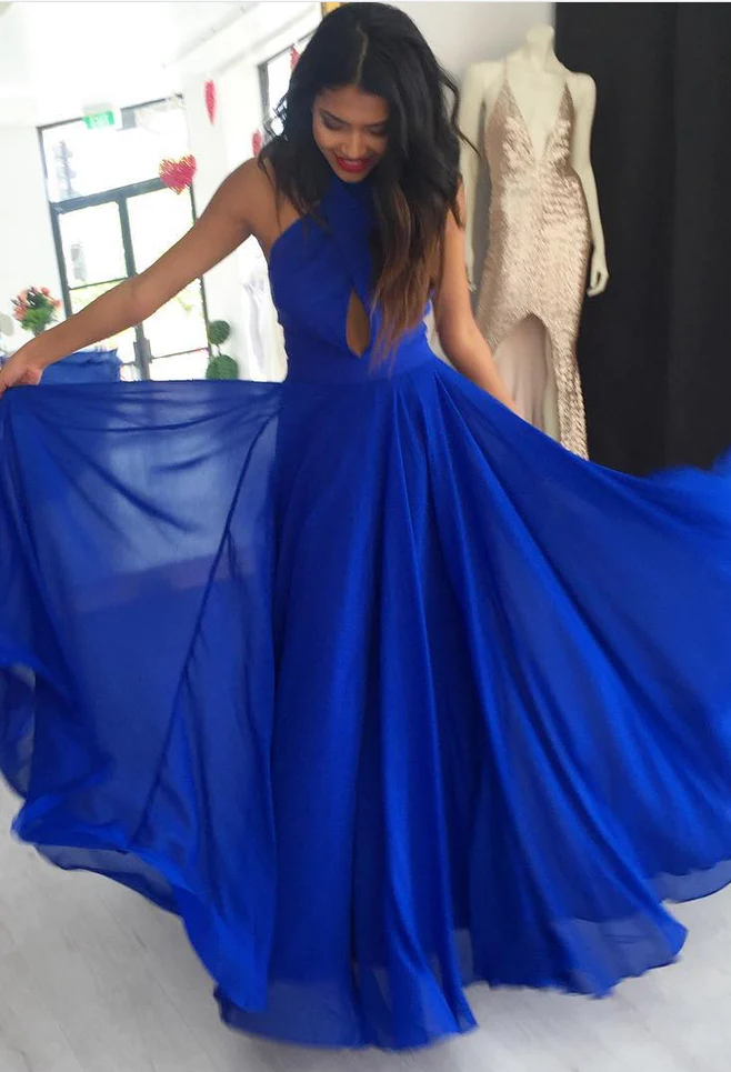 A-Line/Princess Cheap Chiffon Royal Blue Prom Dresses gh2334