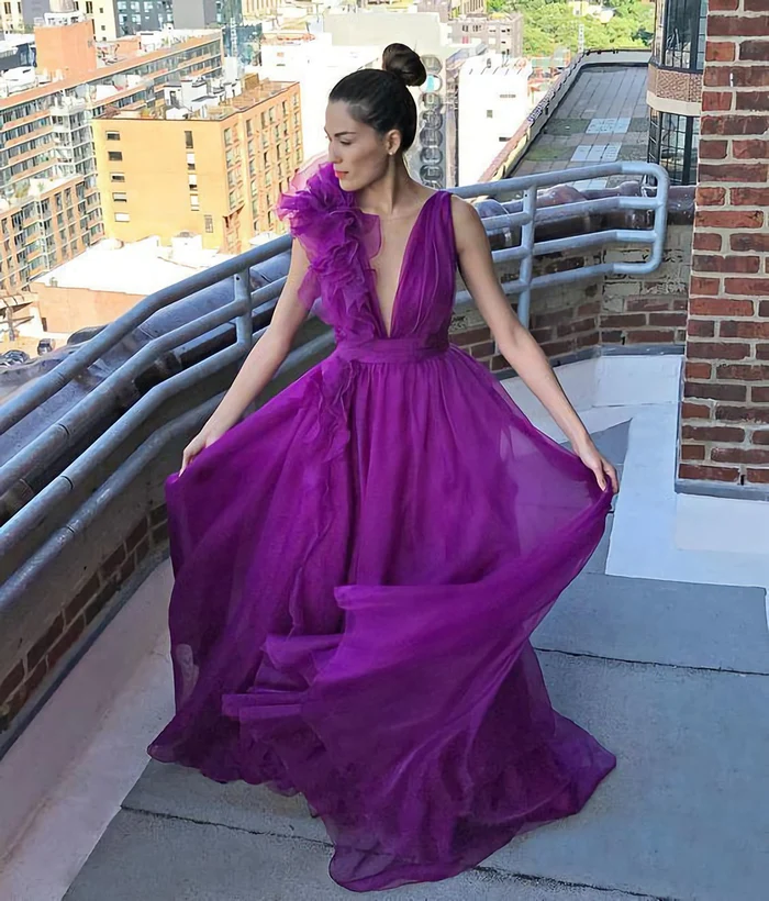 A Line V Neck Long Prom Dress, Sleeveless Prom Dress gh2449