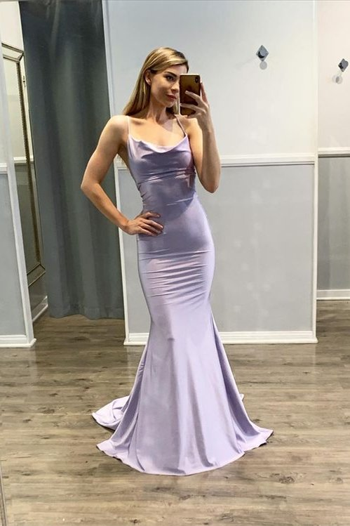 Mermaid Light Purple Spaghetti-Straps Prom Dress gh2010