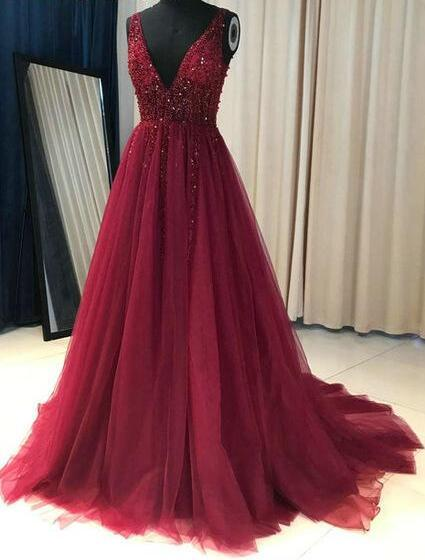 Beaded Prom Dress A-Line, Prom Dresses, Evening Dress, Dance Dress, Graduation School Party Gown gh2164