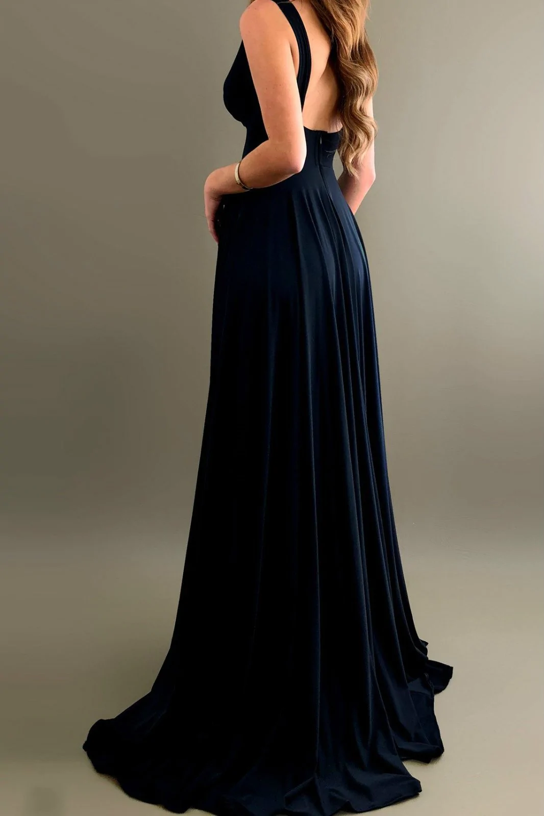 V-neckline Maxi Long Prom Dress with Wide Waistband gh1925