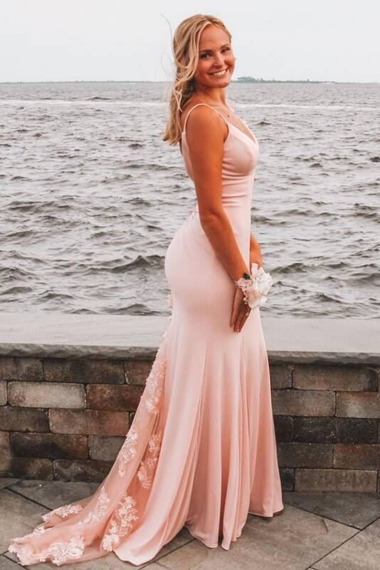 Open Back Blush Mermaid Long Formal Dress gh2294