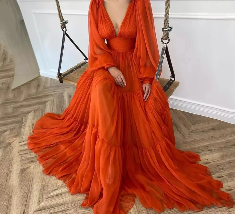 Robe de soirée à manches longues bouffantes personnalisable gh2151