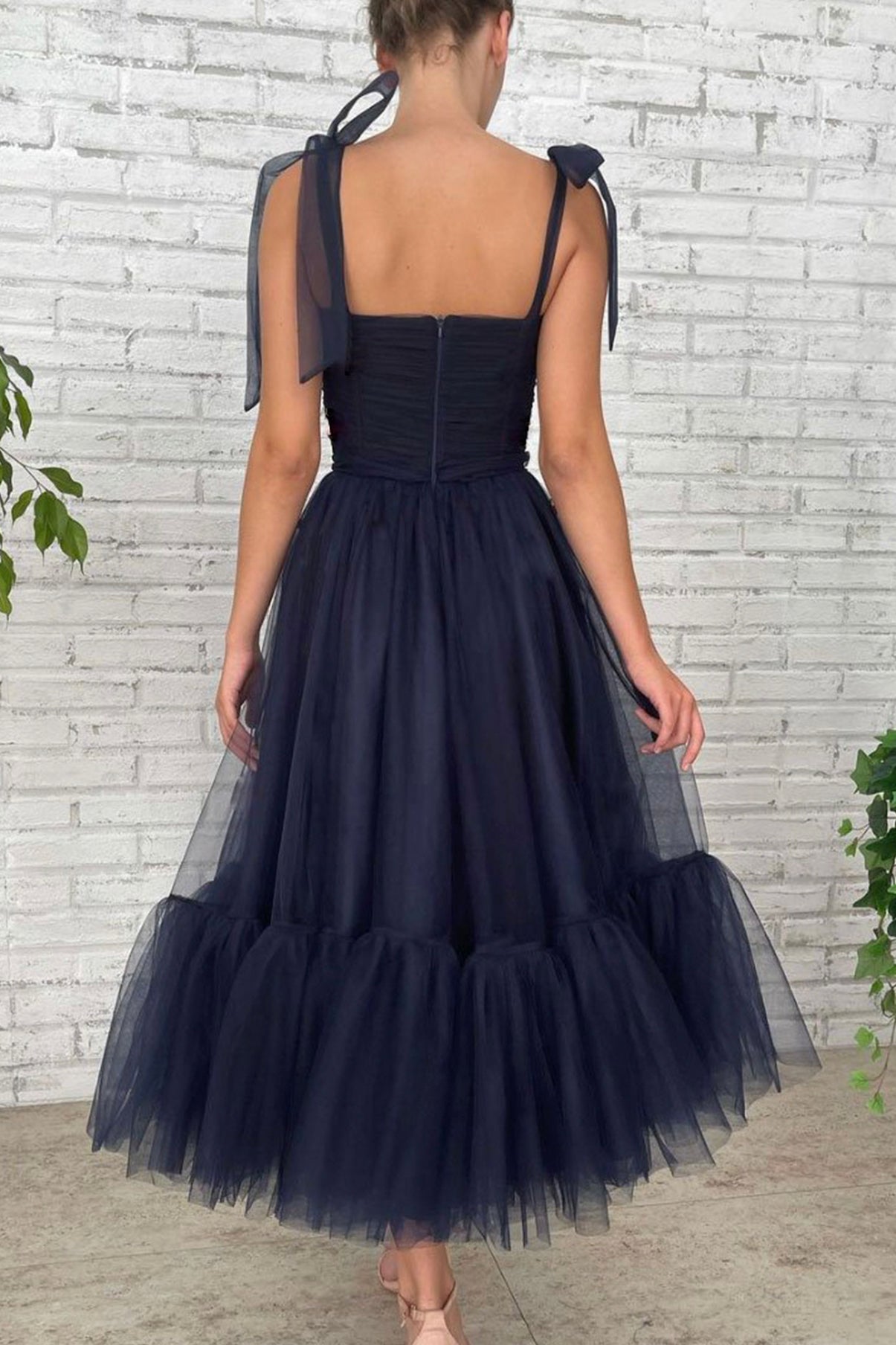 Kurzes Ballkleid aus blauem Tüll blaues Abiballkleid 8979