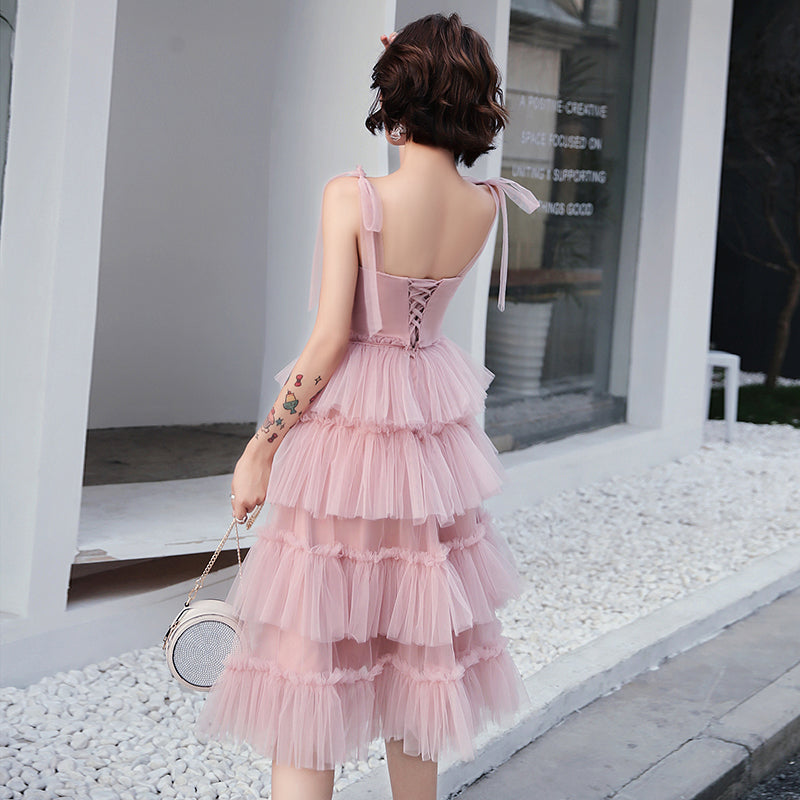 Robe de bal courte en tulle rose, robe de soirée rose 8053