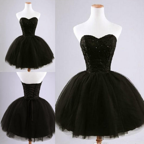 Sweetheart A-line black tulle prom dress,evening dress,bridesmaid dress 7628