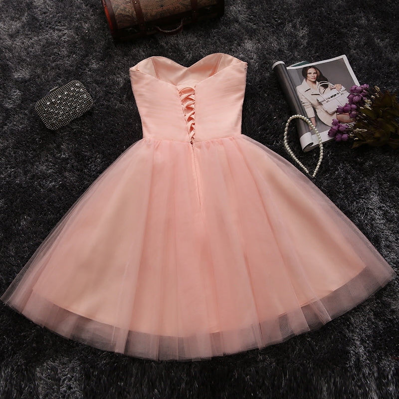 Sweetheart A-line pink strapless short prom dress,homecoming dress 7599