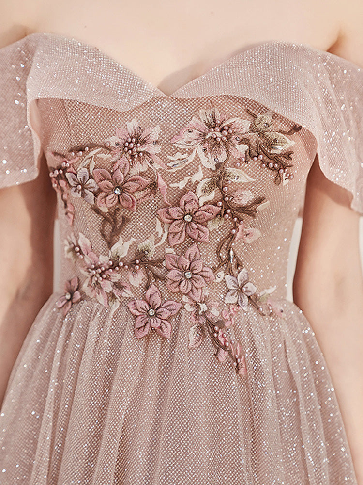 Shiny sequins prom dress pink evening dress 8235