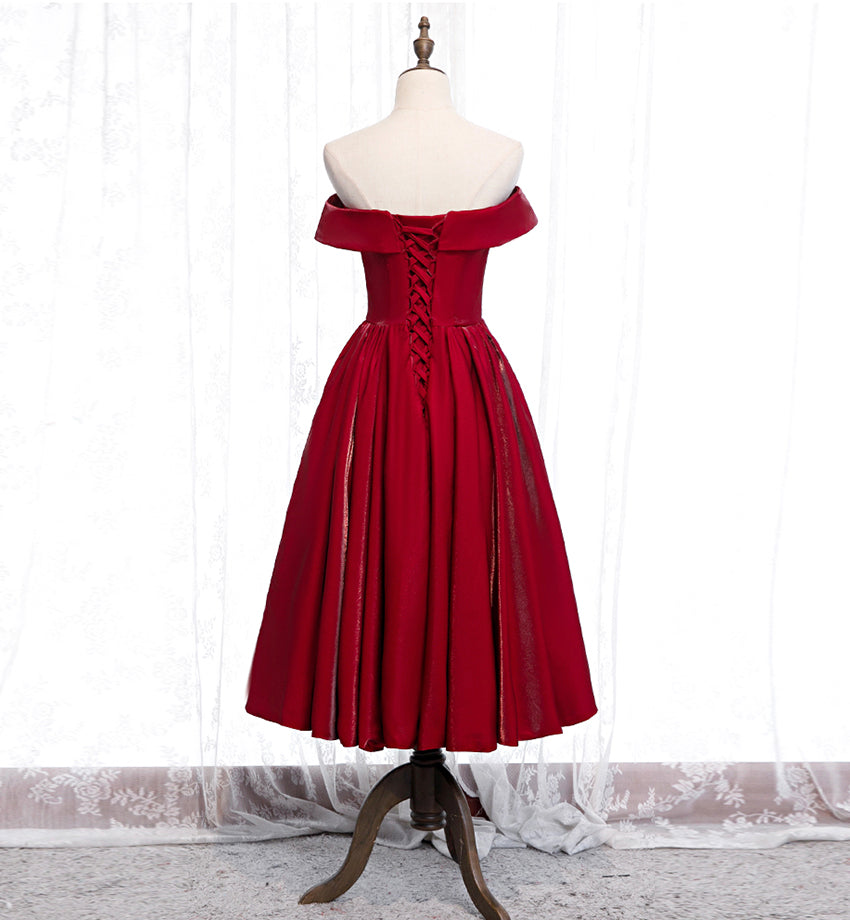 Burgundy satin short prom dress party dress 8395