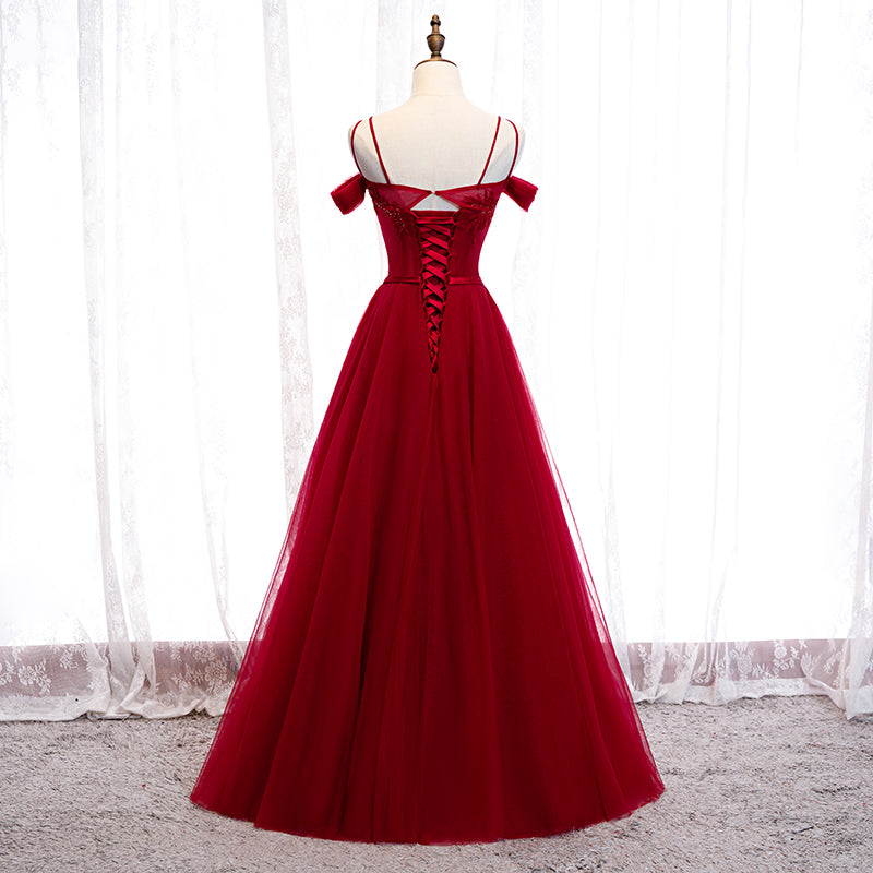 Robe de soirée longue en tulle bordeaux 8261