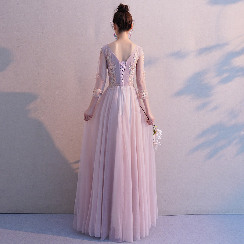 Pink long sleeve lace prom dress evening dress 8374