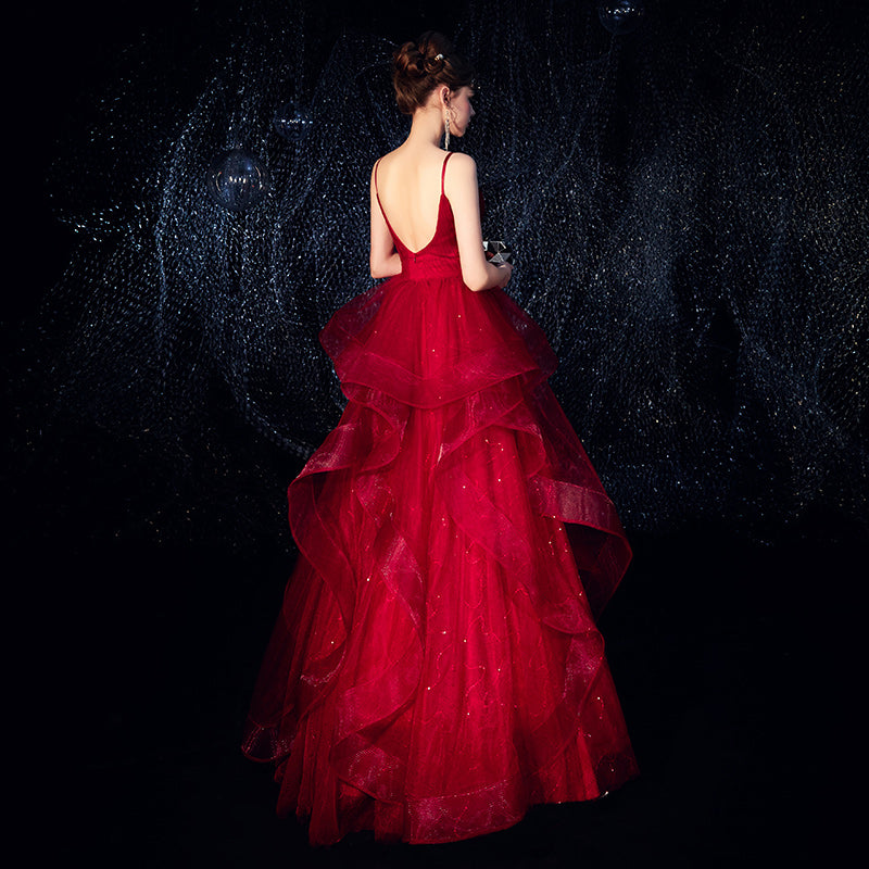 Robe de soirée longue en tulle bordeaux 8295