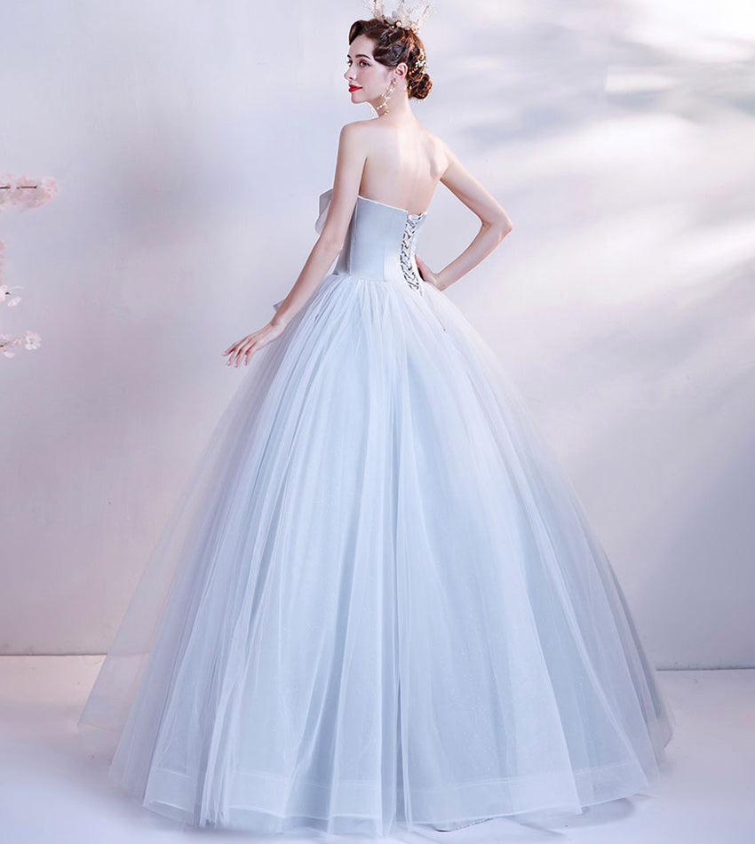 Gray tulle long prom dress gray evening dress 8432