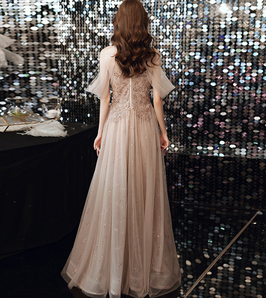 Elegant tulle beads long prom dress evening dress 8441