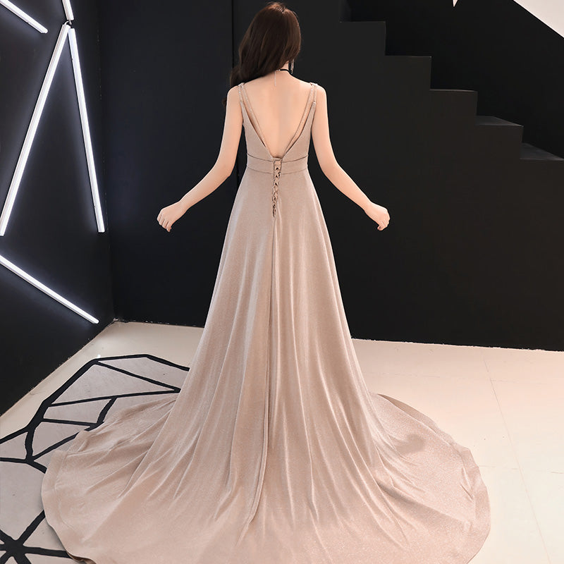 Robe de bal longue simple à col en V, robe de soirée simple 7907